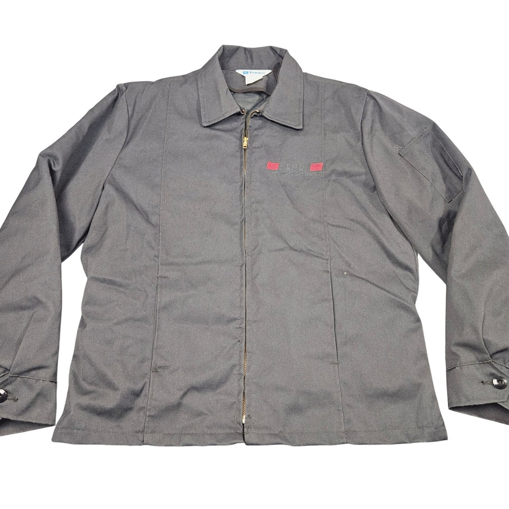 Vintage Topps Work Jacket Mens LT 44T Gray Full Zip Grunge Utility Made in USA